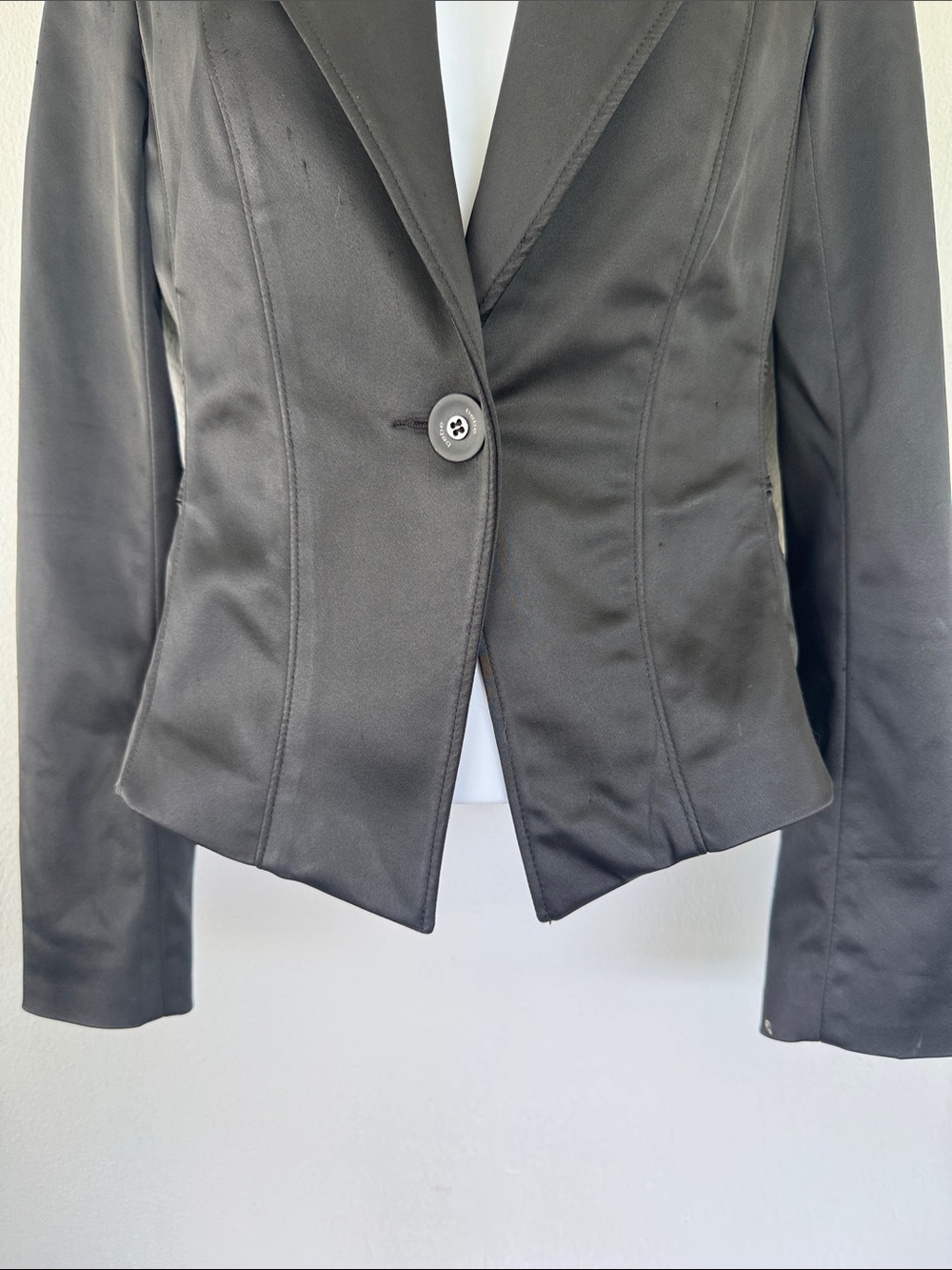 Bebe black satin single button tailored fit blazer jacket size 0 - Picture 5 of 14